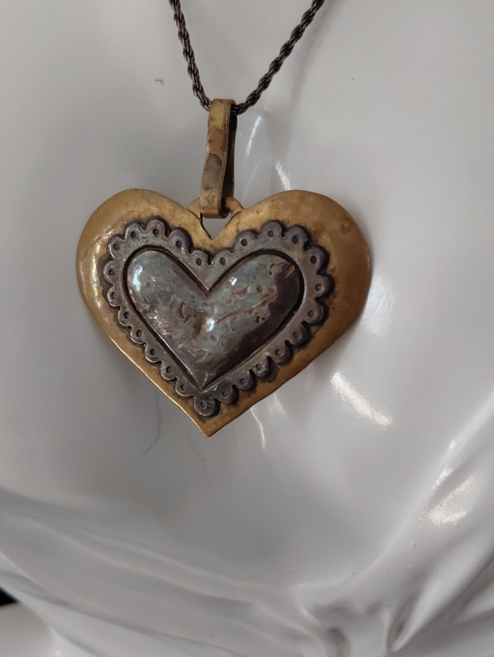 Vintage Jeep Collins Sterling/Brass Heart Pendant Necklace Sterling Silver Chain